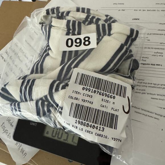 J.Crew Fine Rib Knit Cardigan Womens M White Blue Stripe Button Front Slim Fit - Picture 7 of 7